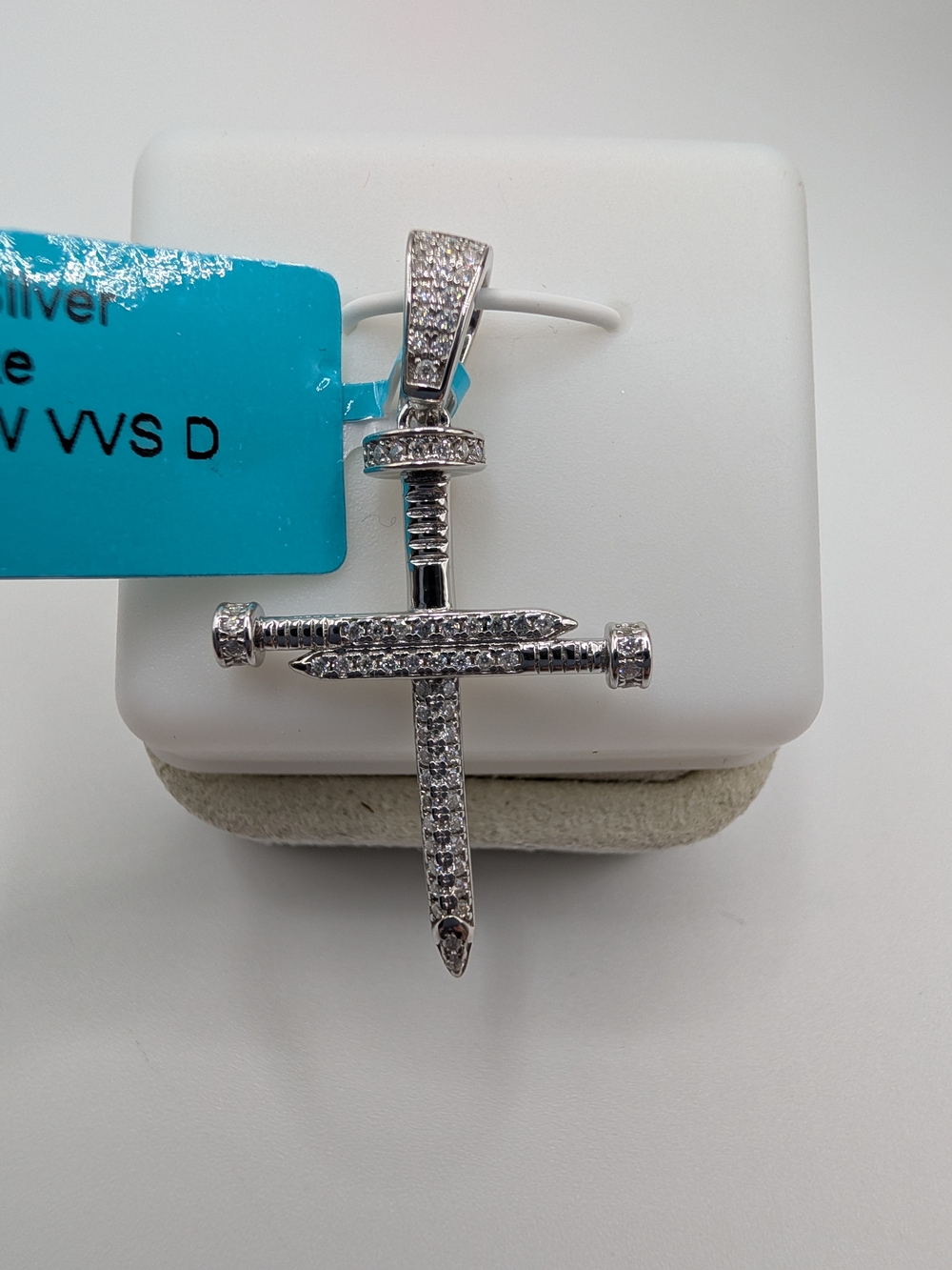 NWT Moissanite Sterling Silver Nail Cross Pendant .36CTW D VVS1
